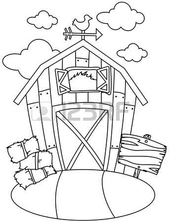 342x450 Line Art Illustration Of A Barn House Stock Photo, Picture