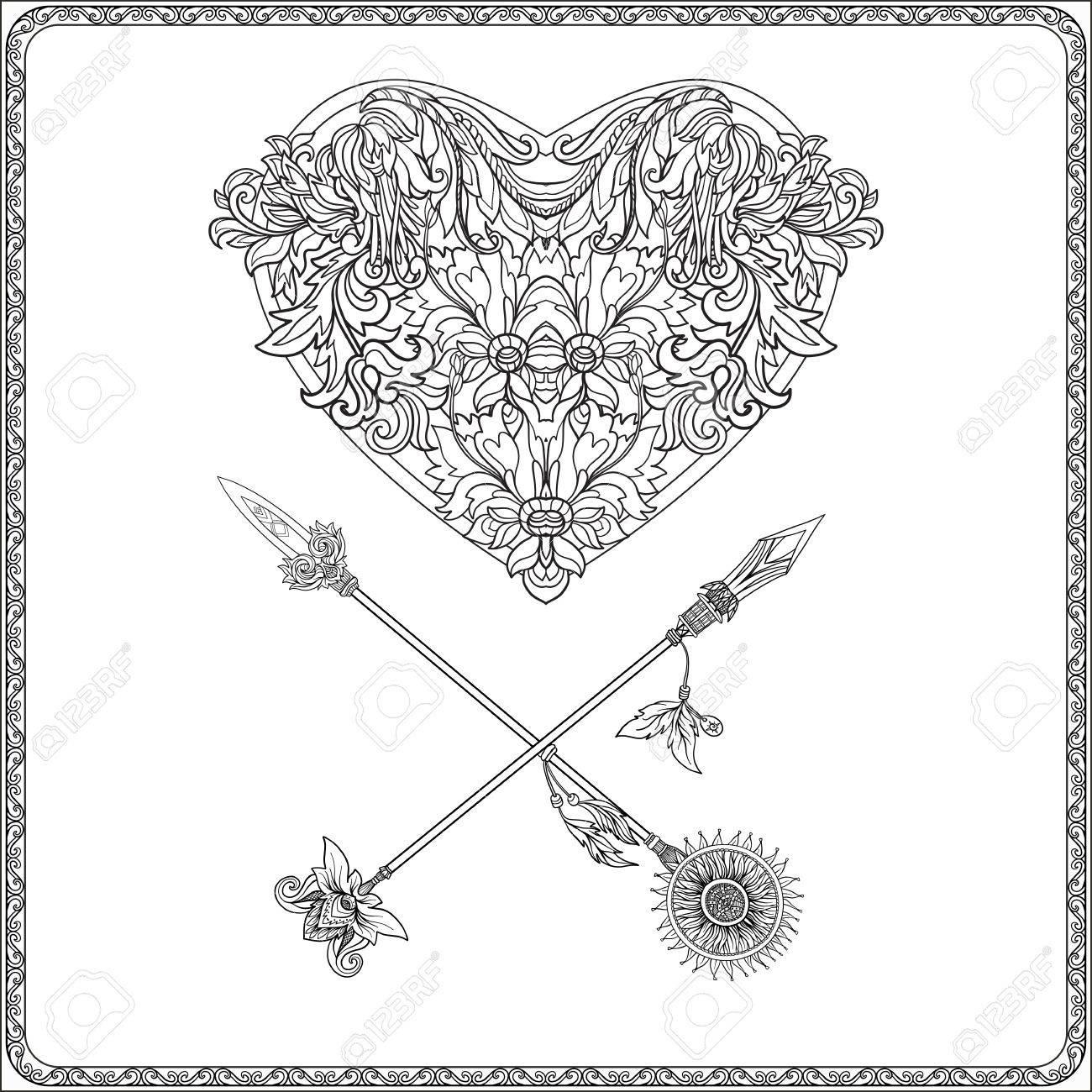 1300x1300 Decorative Love Heart With Decorative Arrows In Rococo, Victorian