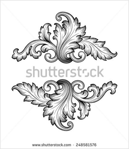 429x497 Vintage Baroque Frame Leaf Scroll Floral Ornament Engraving Border
