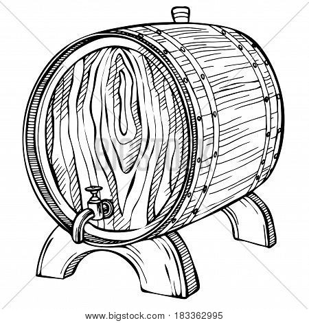 450x470 Sketch Wooden Barrel. Hand Drawn Vector Amp Photo Bigstock