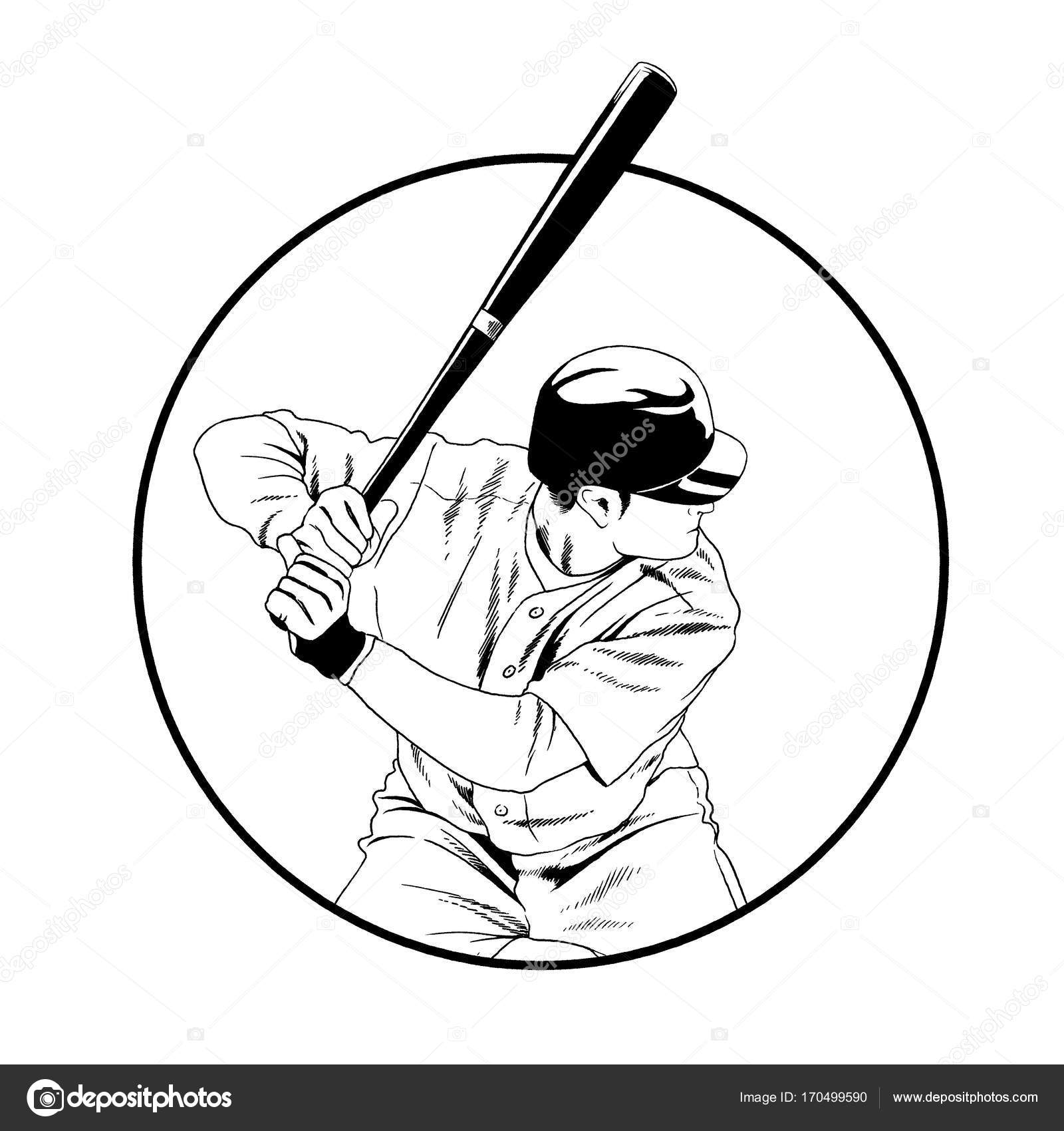 1600x1700 Baseball Player With A Bat In The Pose Drawn With Ink Hand Sketch