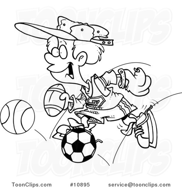 581x600 Cartoon Blacknd White Line Drawing Of Sporty Boy