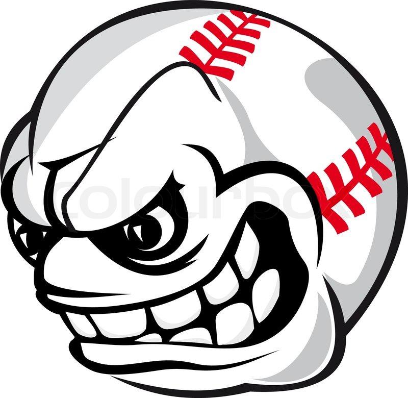 800x780 Angry Baseball Cartoon Ball Isolated On White Background Stock