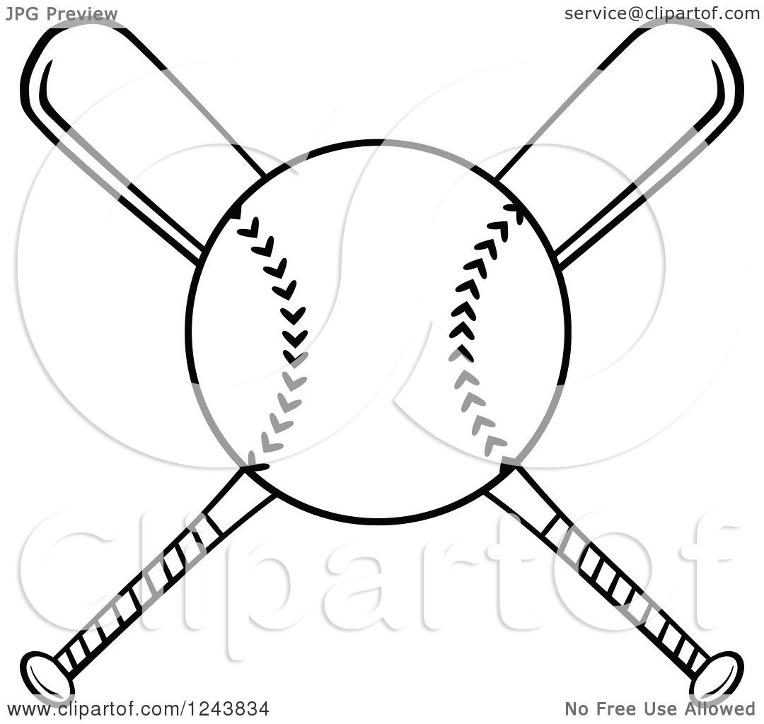 1080x1024 Clipart Of Crossed Black And White Baseball Bats And A Ball