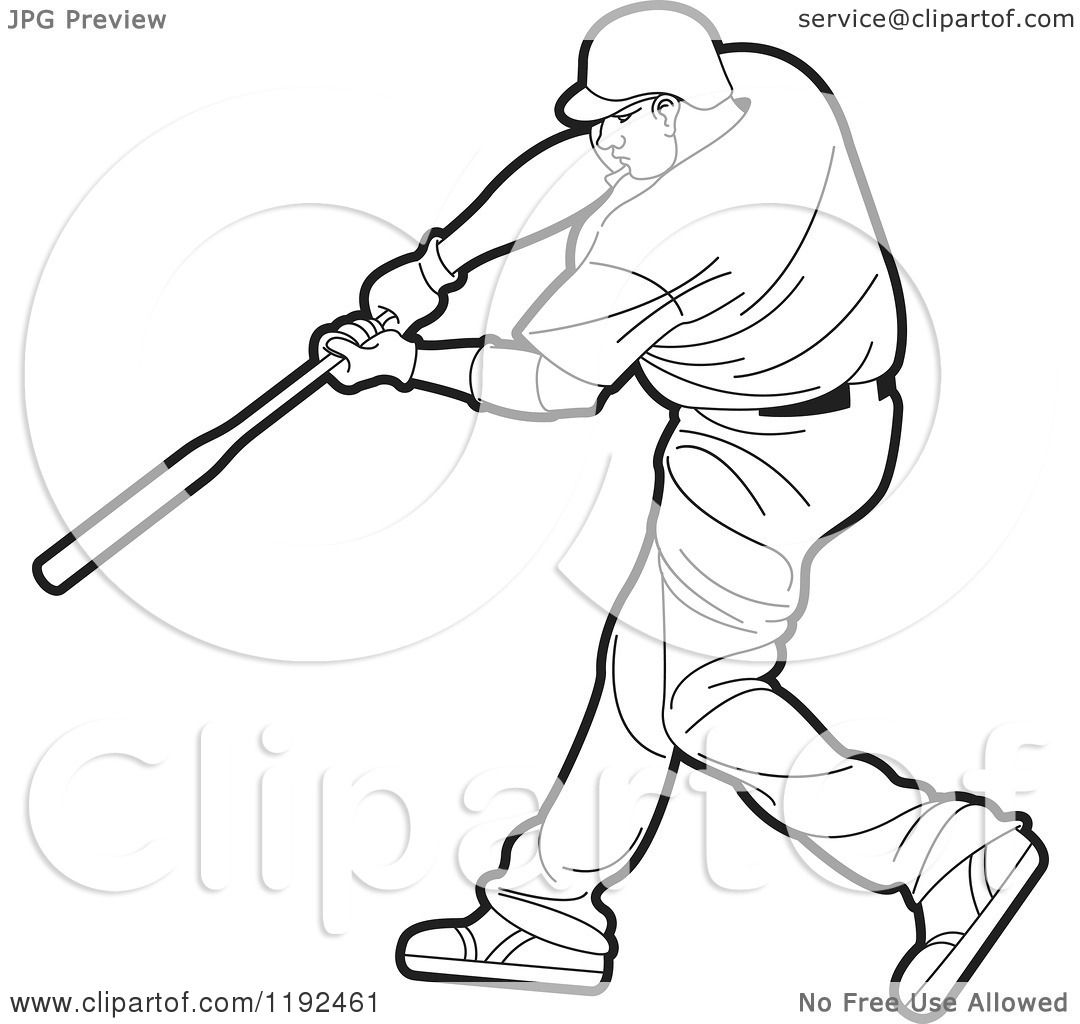 1080x1024 Clipart Of A Swinging Black And White Baseball Player