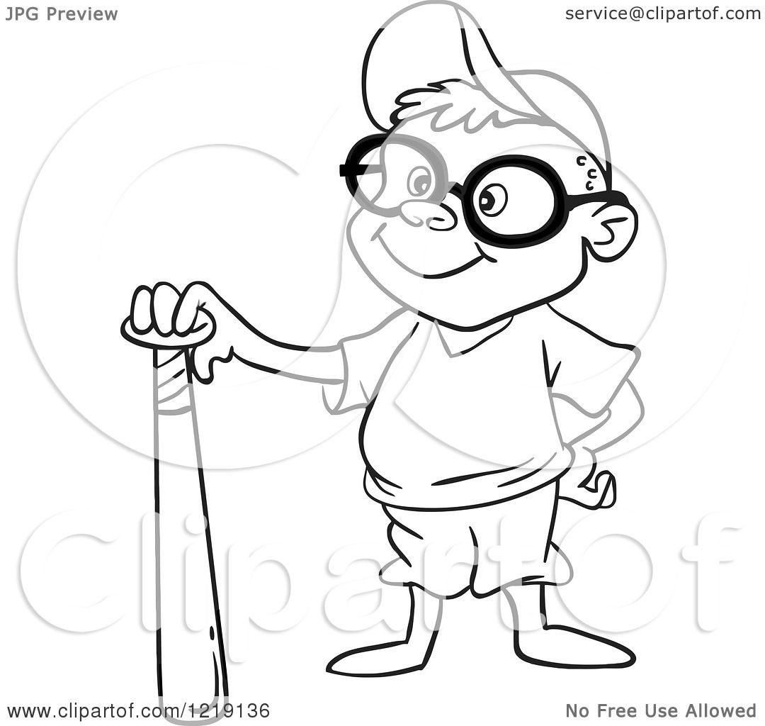 1080x1024 Clipart Of An Outlined Baseball Boy Standing With A Bat