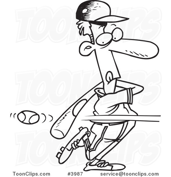 581x600 Cartoon Black And White Line Drawing Of A Baseball Batter Striking