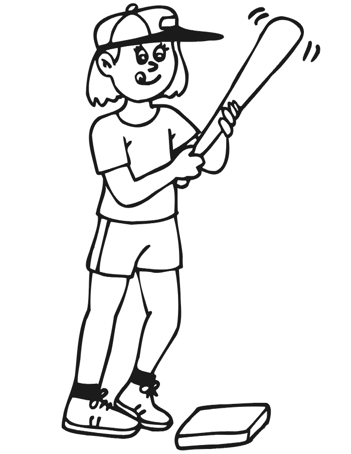 700x905 Printable Baseball Coloring Page Girl Batter With Tongue Out
