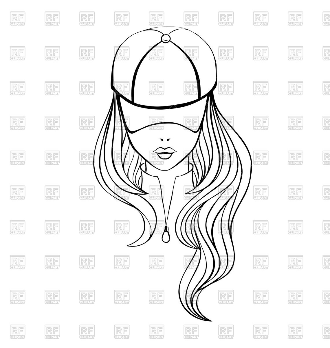 1140x1200 Outline Of Woman With Long Hair In Baseball Cap Royalty Free