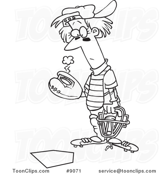 581x600 Cartoon Black And White Line Drawing Of A Baseball Catcher