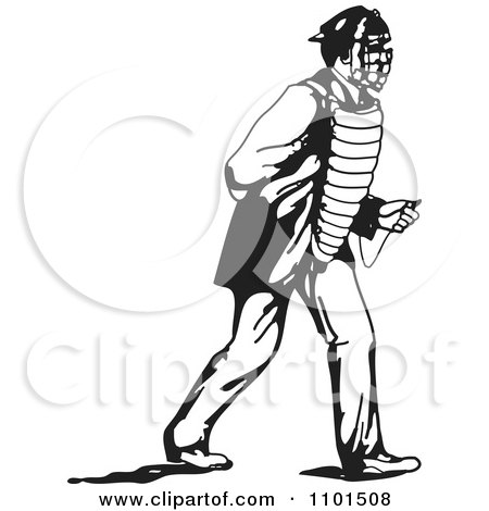 450x470 Clipart Retro Black And White Baseball Player Catcher