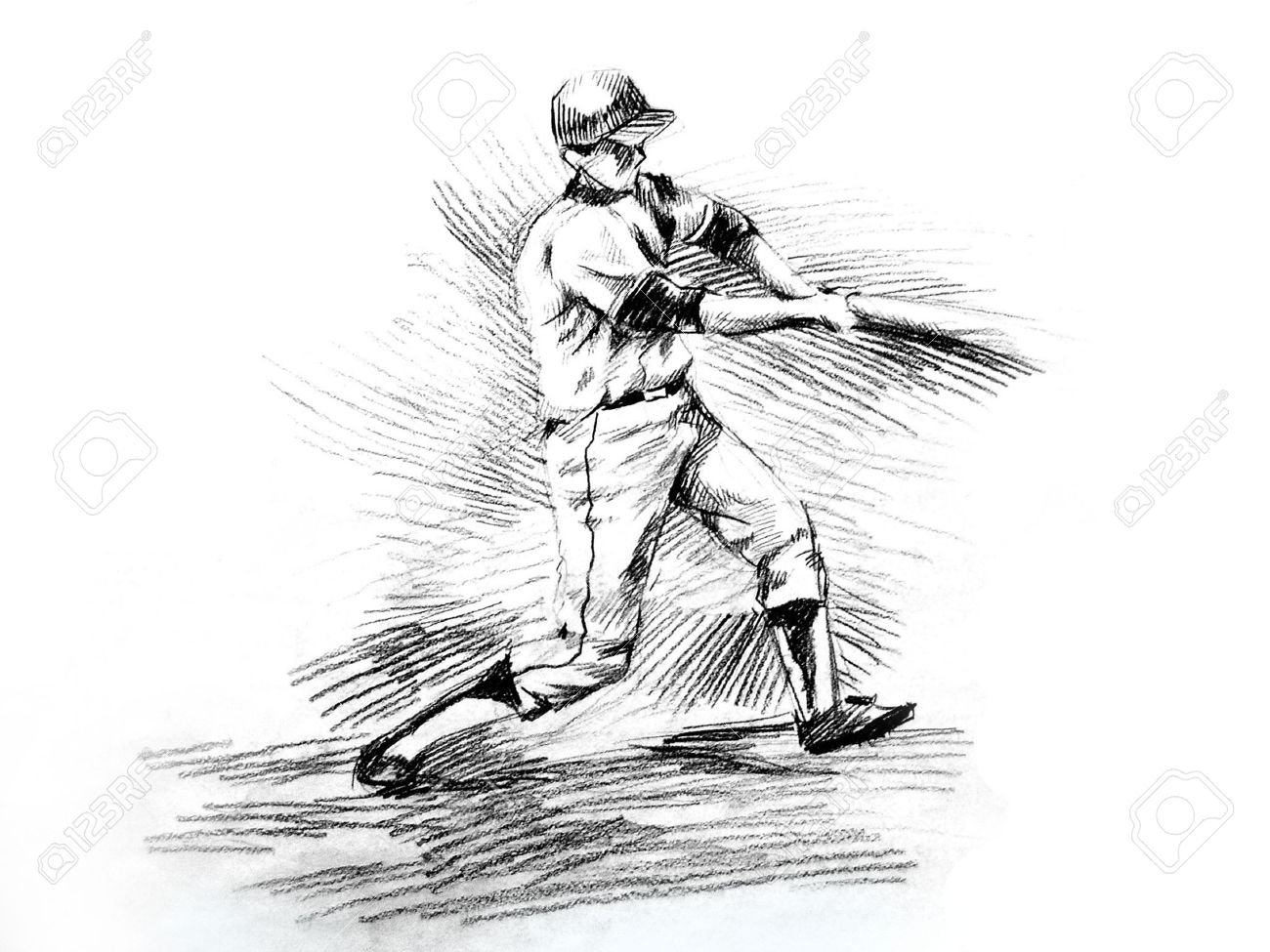 1300x975 Baseball Batter Player Hitting Drawing. A Hand Drawn Of Baseball
