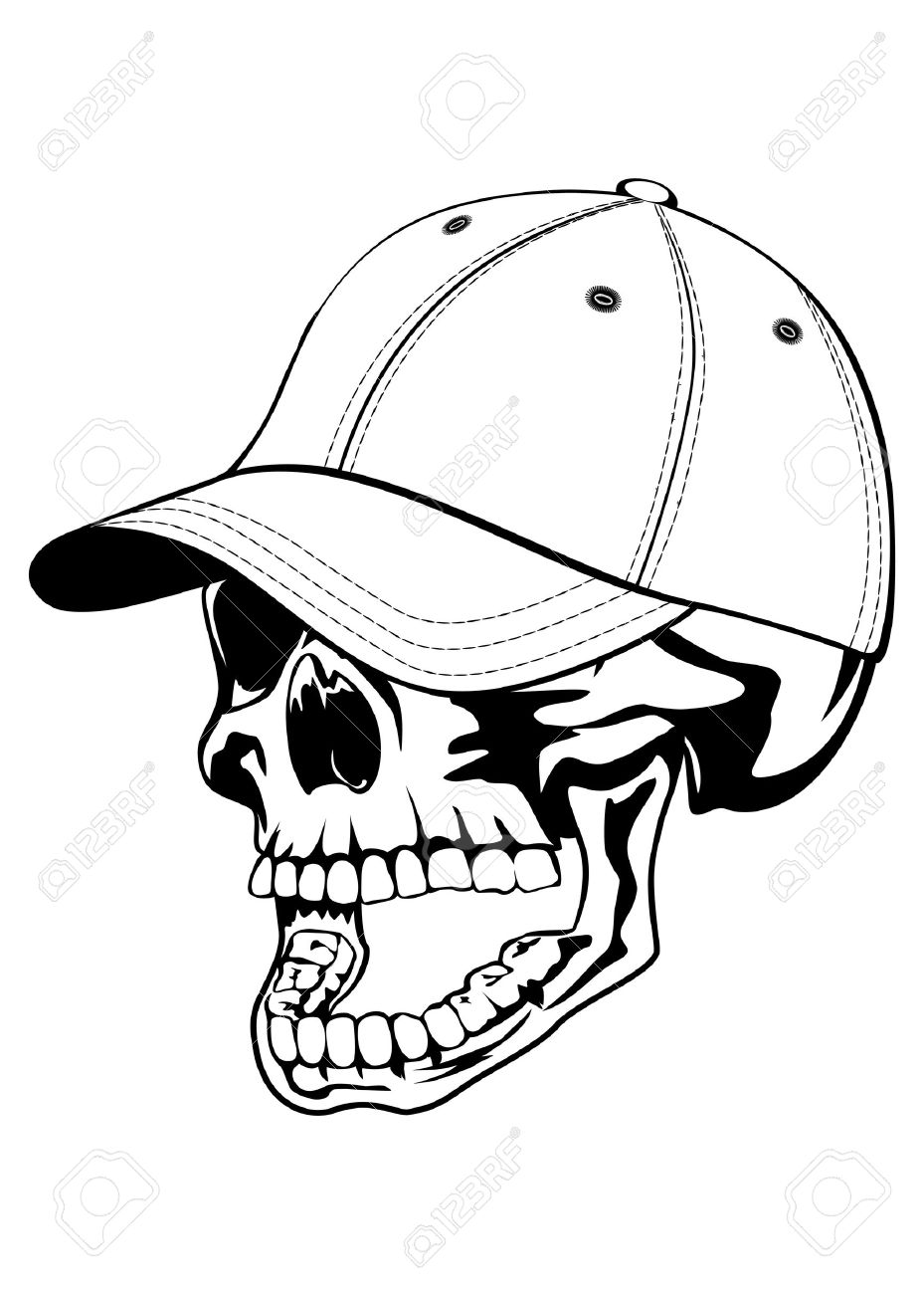 929x1300 Illustration Skull In Baseball Hat Isolated On Withe Background