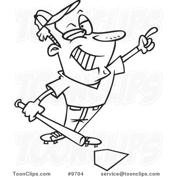 581x600 Cartoon Black And White Line Drawing Of A Confident Baseball