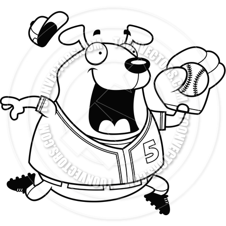 460x460 Cartoon Dog Baseball (Black And White Line Art) By Cory Thoman