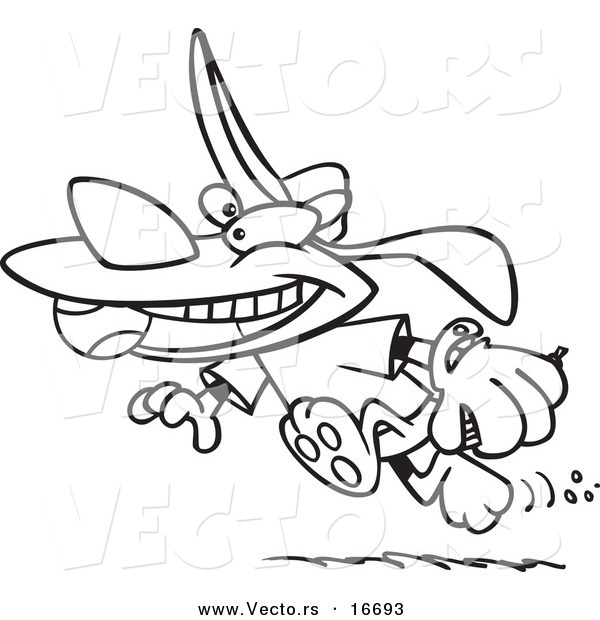 600x620 Vector Of A Cartoon Dog Running With A Baseball In His Mouth