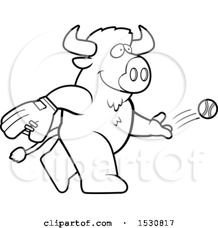 450x470 Clipart Of A Cartoon Black And White Buffalo Baseball Pitcher