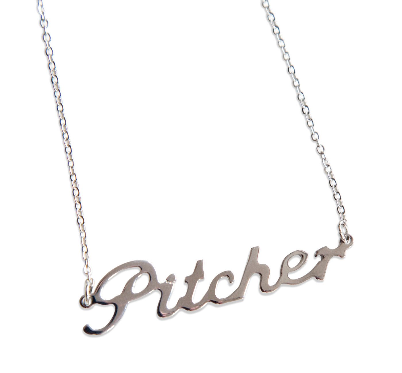 1400x1300 Pitcher Script Necklace, Baseball Theme Pendant