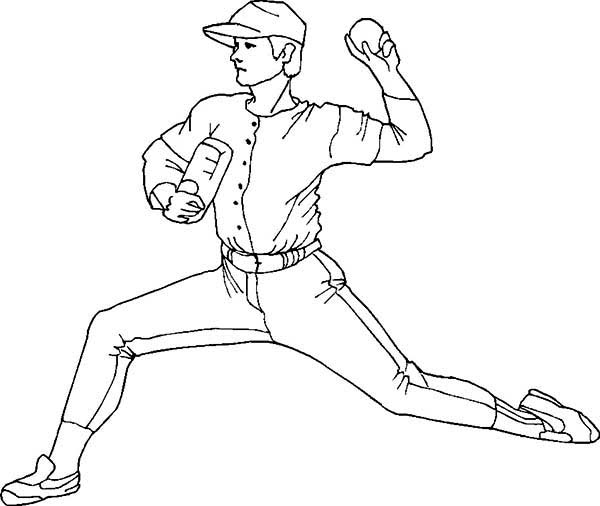 600x506 Pitcher Throwing Baseball Coloring Page