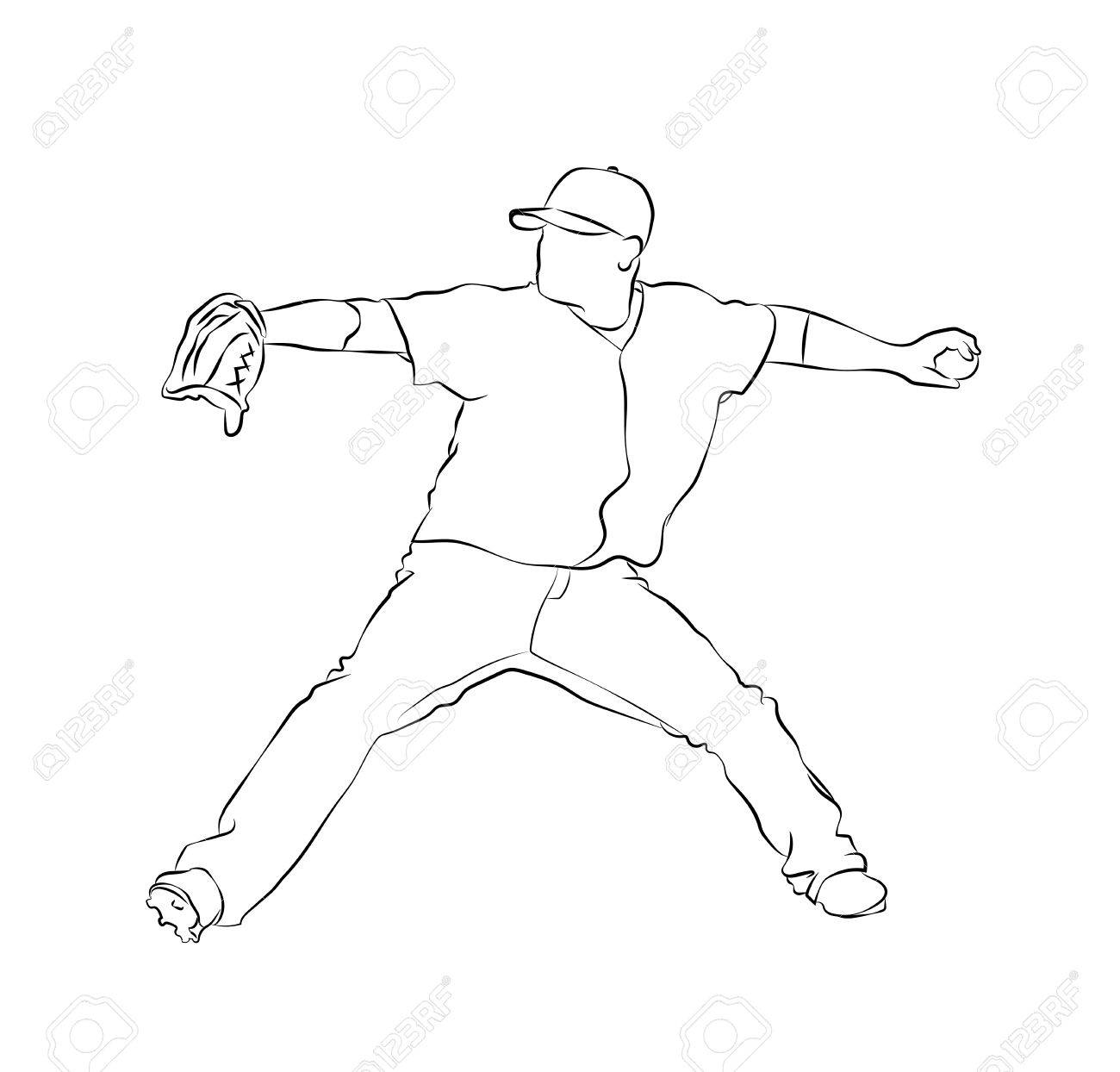 1300x1244 Sketch Baseball Pitcher Royalty Free Cliparts, Vectors, And Stock