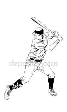 269x448 Baseball Player With A Bat In The Pose Drawn With Ink Hand Sketch