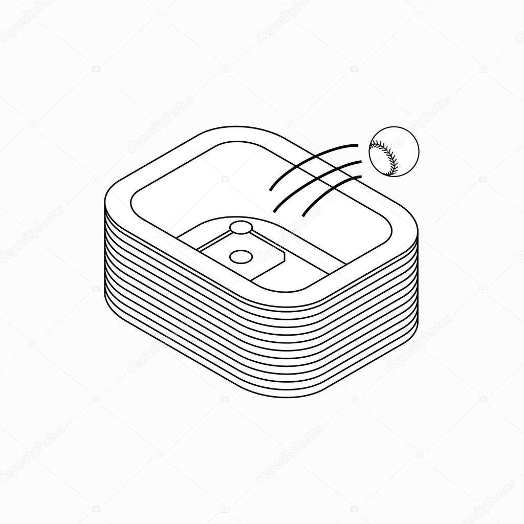 1024x1024 Baseball Stadium With Ball Flying Out Icon Stock Vector