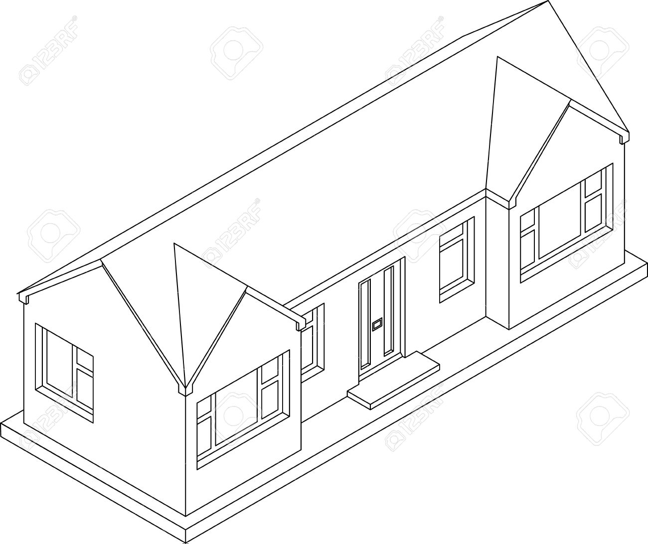 1300x1092 3d Isometric Line Drawing Of A Double Fronted Single Story House