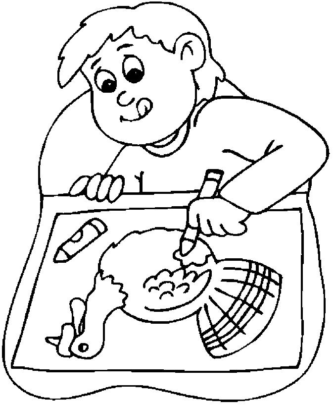 675x823 Boy Drawing Turkey Coloring Page