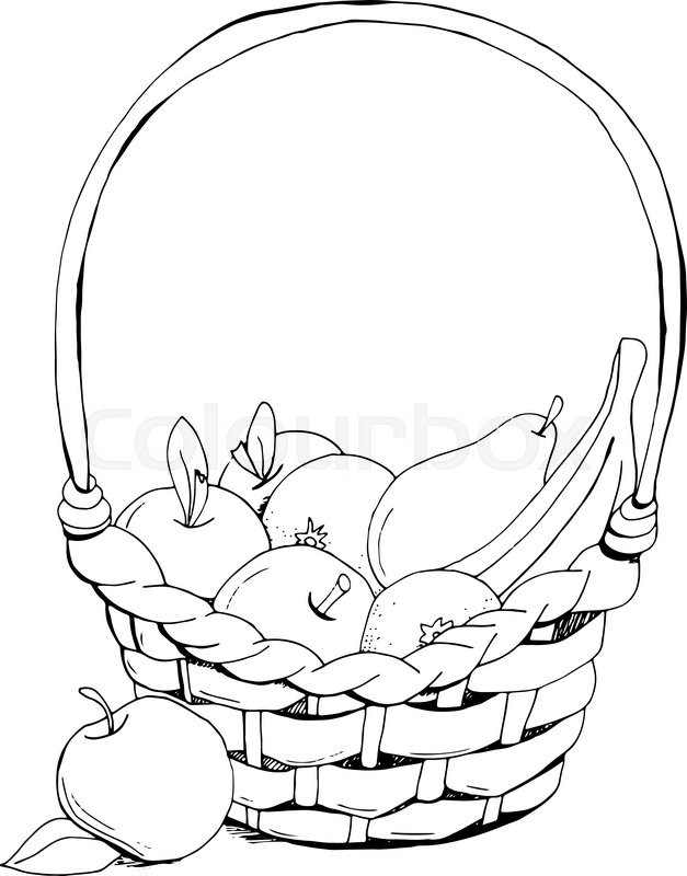 627x800 Fruit Basket Apple, Banana. Hand Drawn, Doodle, Sketch Vector