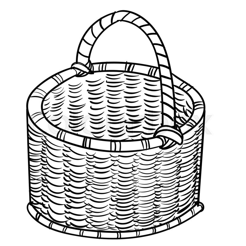 800x800 Hand Drawn Sketch Of Wicker Baskets Isolated, Black And White