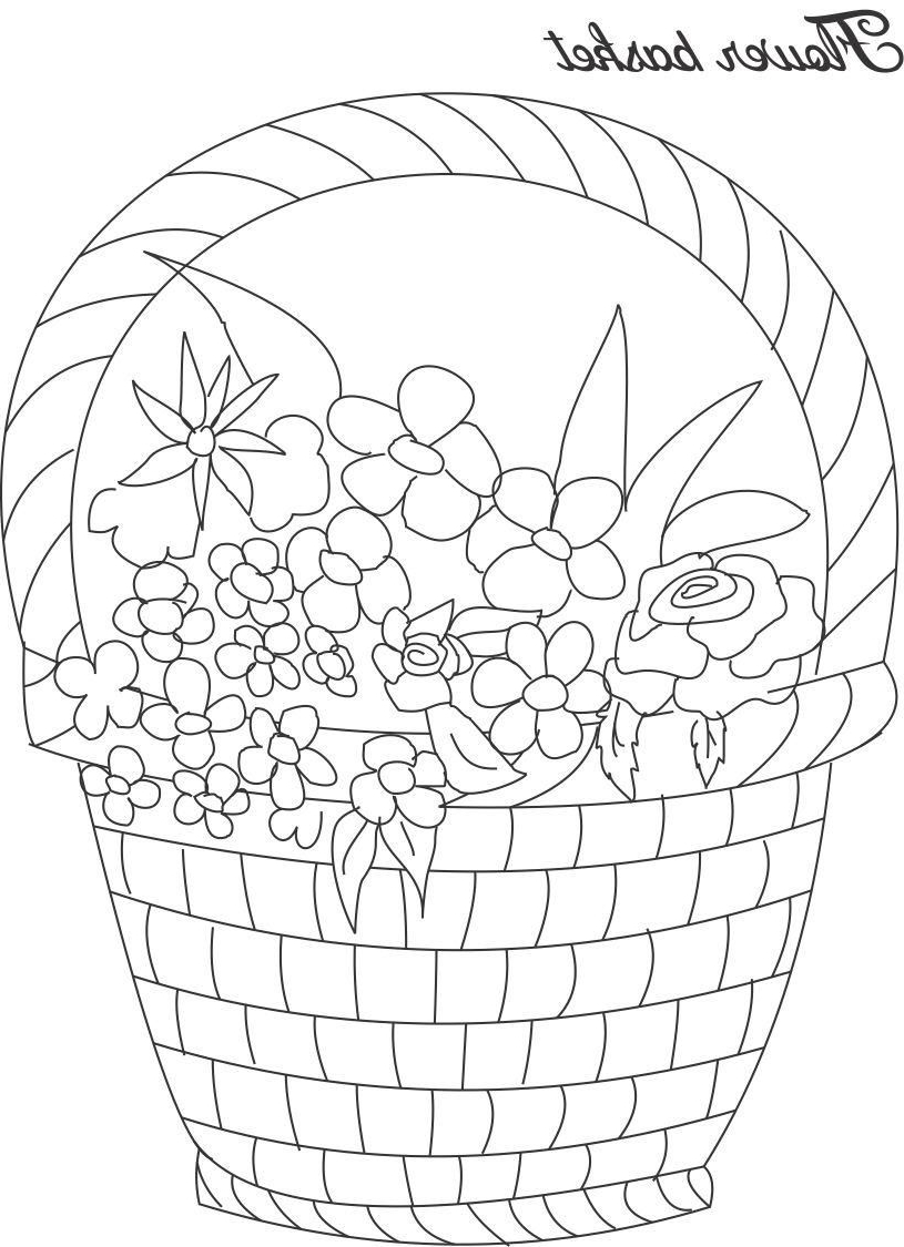 815x1125 Flower Baket Sketch Picture Flower Basket Coloring Page