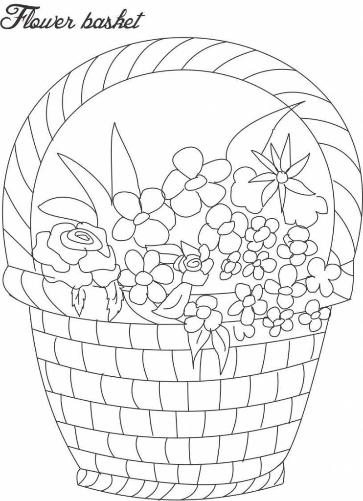 742x1024 Sketch Flowers And Basket Flower Bouquet Drawing