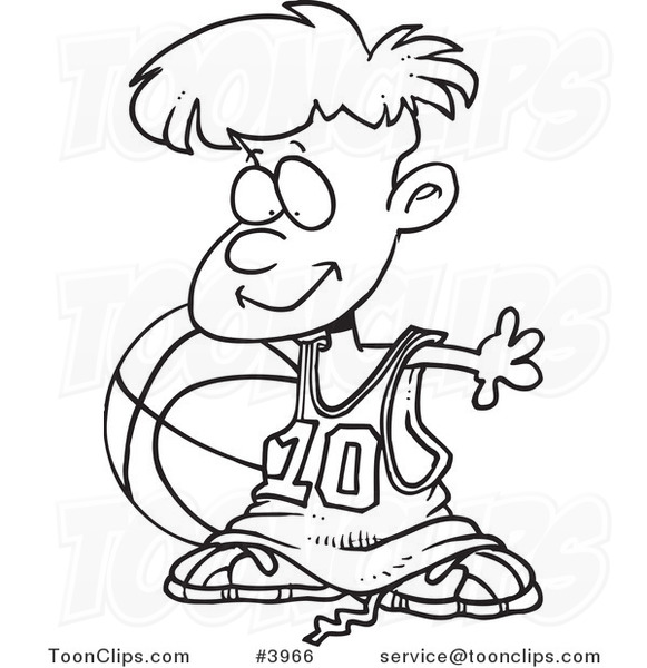 581x600 Cartoon Blacknd White Line Drawing Of Basketball Boy