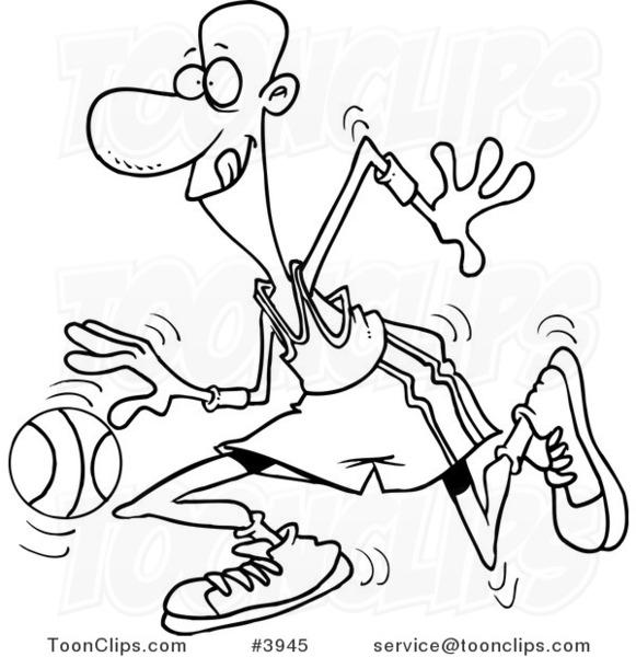 581x600 Cartoon Black And White Line Drawing Of A Black Basketball Player