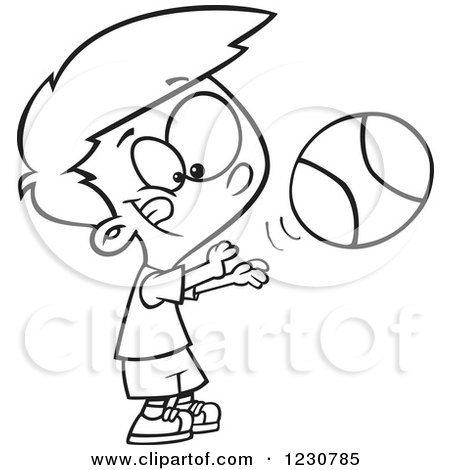 450x470 Clipart Of A Line Art Cartoon Boy Shooting A Basketball