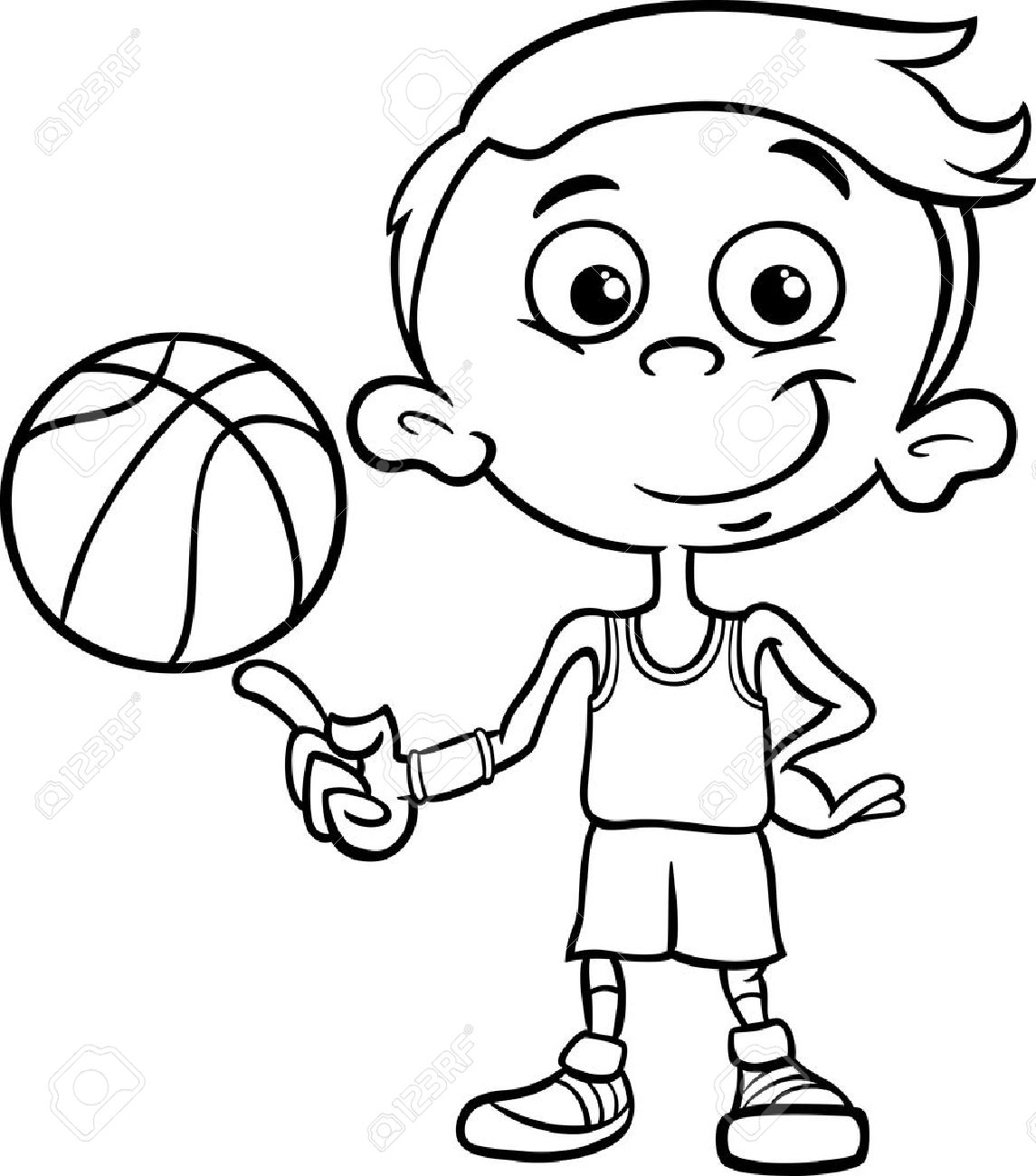 1145x1300 Black And White Cartoon Illustration Of Funny Boy Basketball