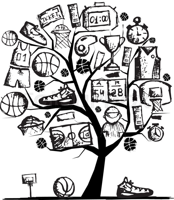 694x800 Basketball Tree Concept, Sketch For Your Design. Vector