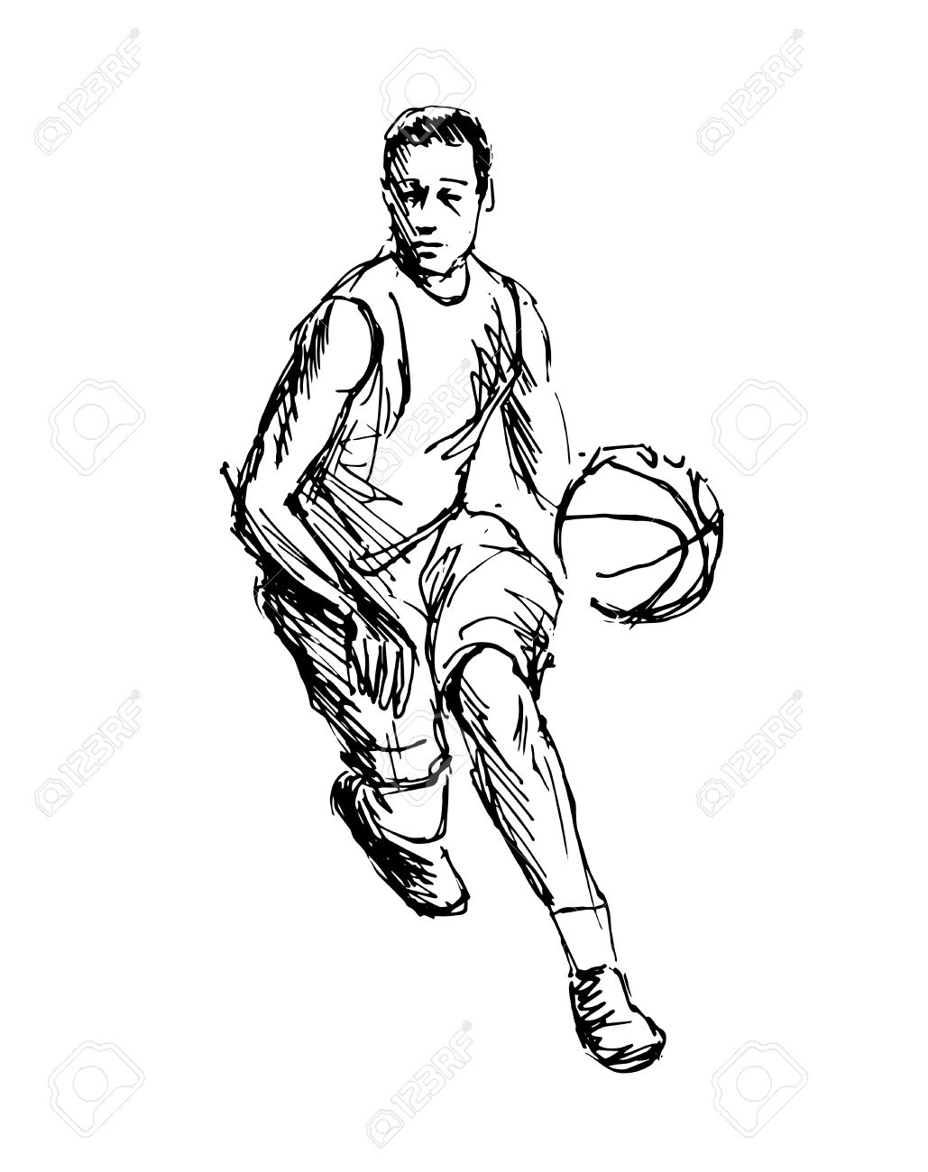 1029x1300 Hand Sketch Basketball Player Vector Illustration Royalty Free