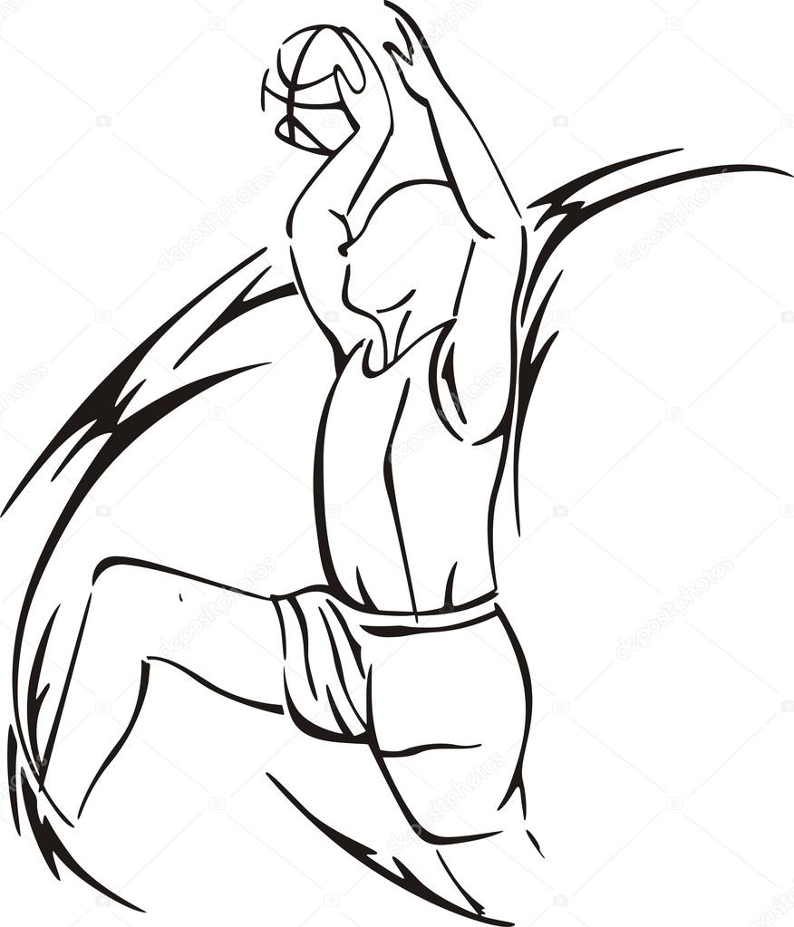 876x1023 Stylized Sketch Of Basketball Player With Ball Stock Vector