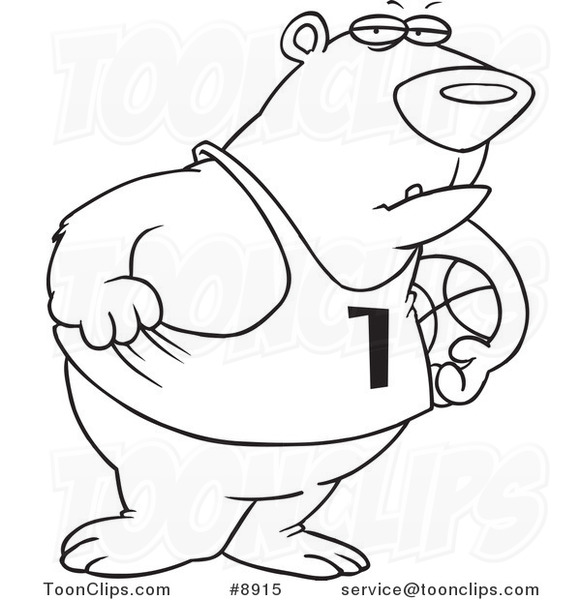 581x600 Cartoon Black And White Line Drawing Of A Basketball Bear
