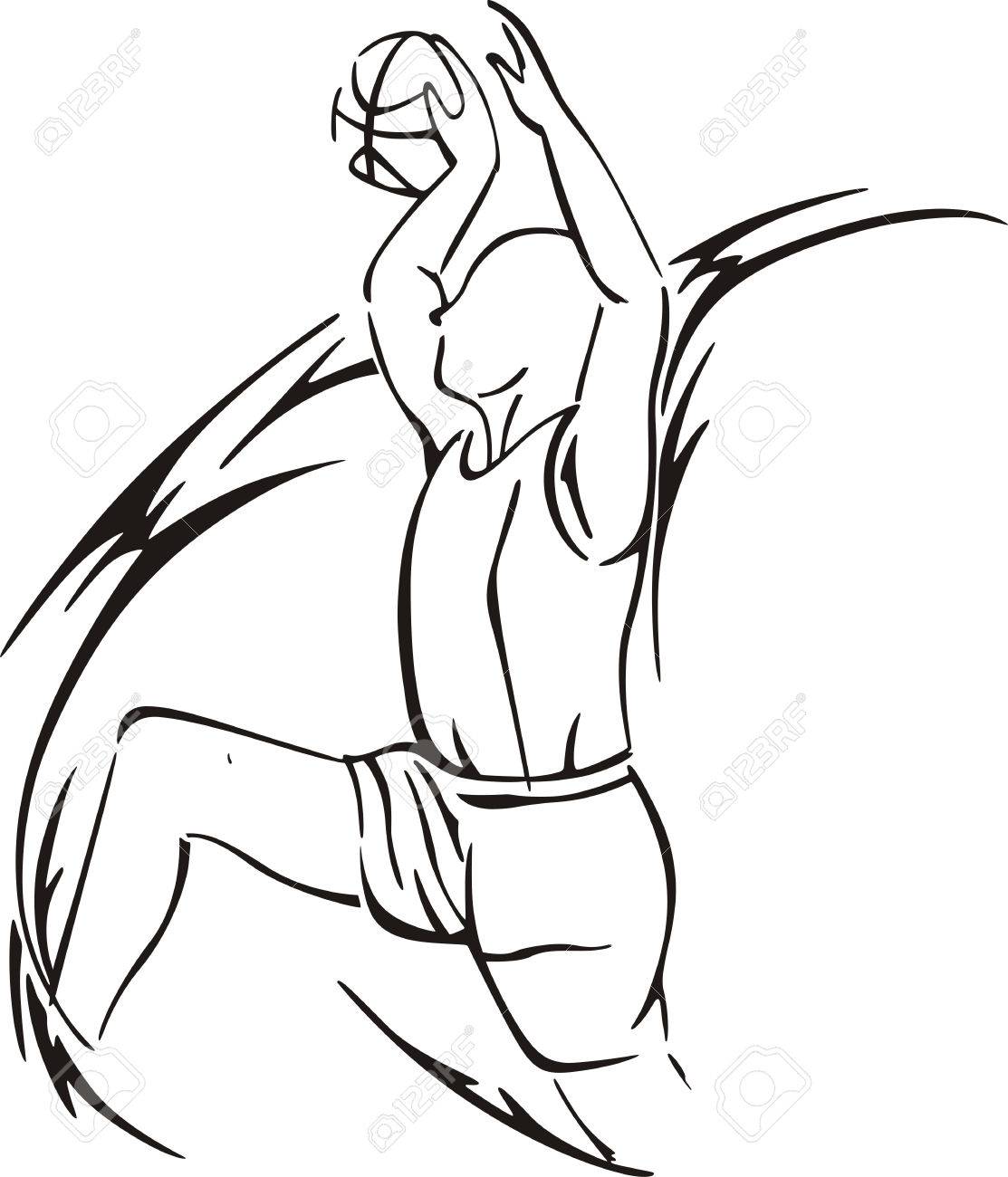 1113x1300 Stylized Sketch Of Basketball Player With Ball. Vector