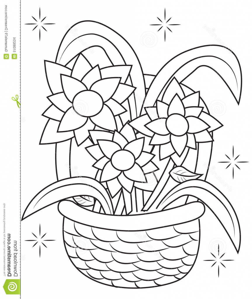 863x1024 Flower Baket Sketch Picture Drawing Of Flower Basket