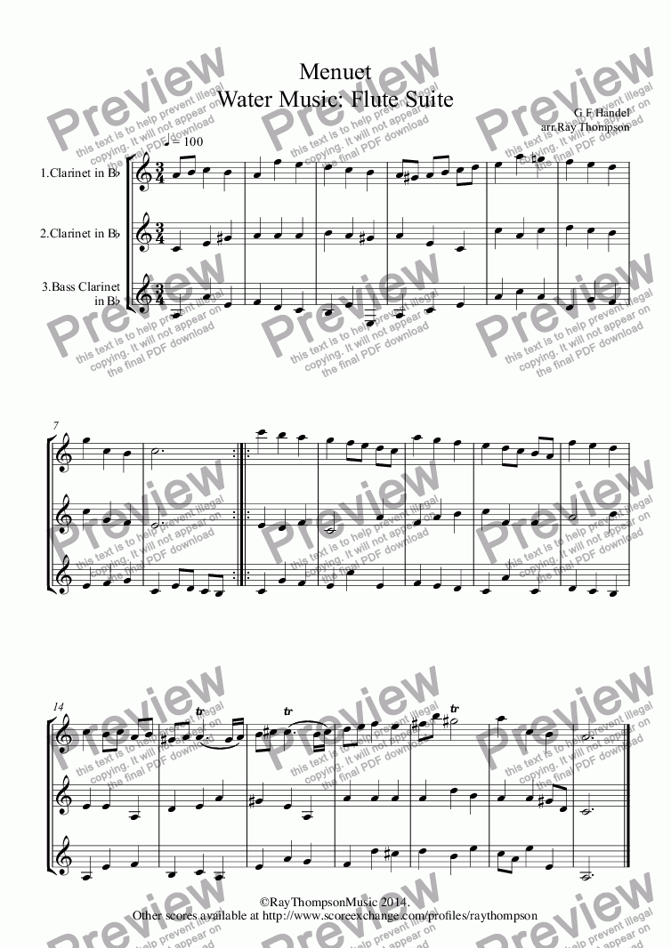 754x1066 Water Music Menuet (Flute Suite) (2 Clarinets Amp Bass Clarinet)