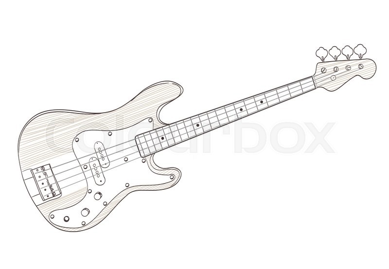 800x554 Bass Guitar Drawing On White. Vector Stock Vector Colourbox