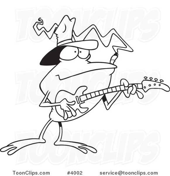 581x600 Cartoon Black And White Line Drawing Of A Bass Guitarist Frog