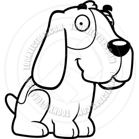 460x460 Cartoon Basset Hound Dog Sitting (Black And White Line Art) By