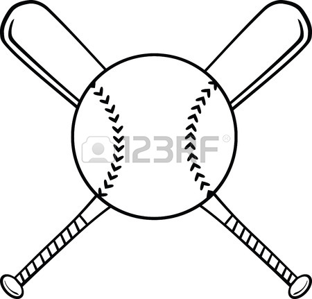450x431 Black And White Crossed Baseball Bats And Ball Illustration