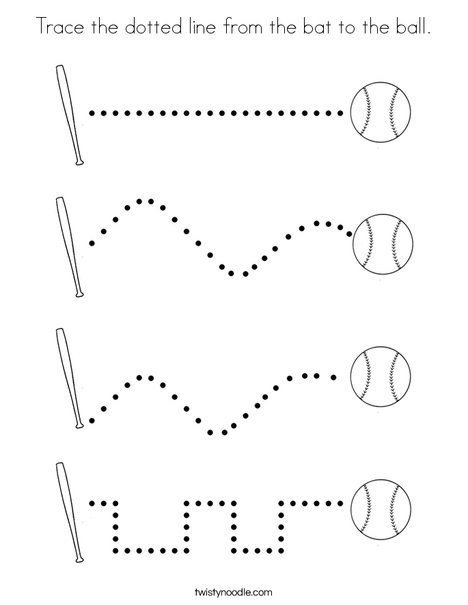 468x605 Trace The Dotted Line From The Bat To The Ball Coloring Page