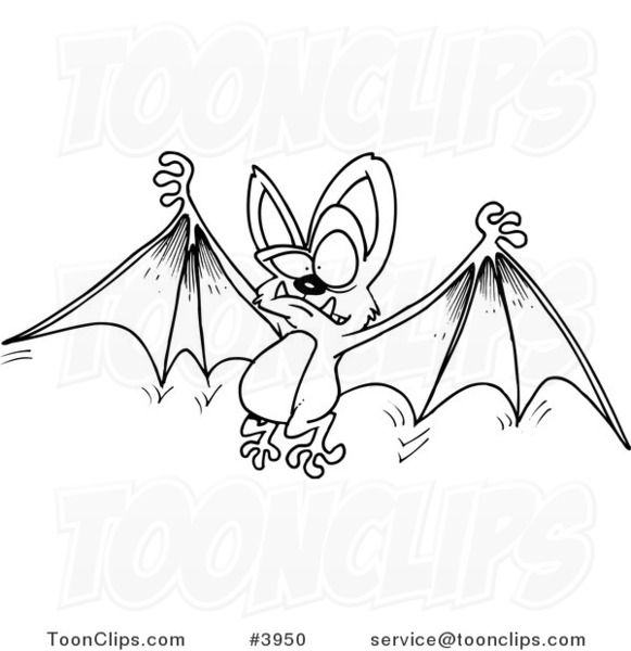 581x600 Cartoon Black And White Line Drawing Of A Flying Bat Holding His