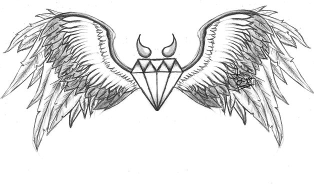 628x370 Diamond Bat Wings Tattoo Design